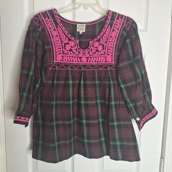 Sister Mary Tops - Sister Mary embroidered Plaid top Size Medium